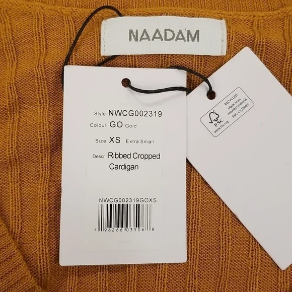 💕NAADAM💕 Ribbed Cropped Cardigan Silk Cashmere Blend ~ Gold XS NWT